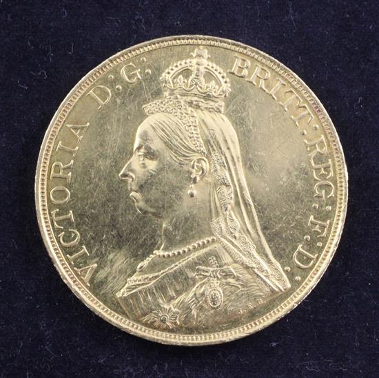 A Victoria Jubilee gold five pounds, 1887,